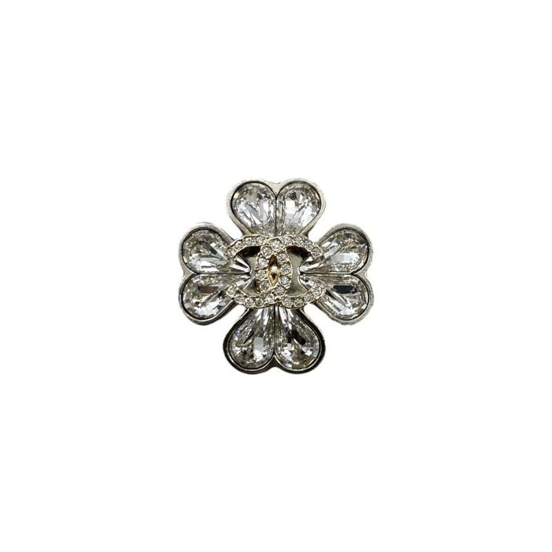 Chanel Aba913 No032 Metal & Strass Silver Gold Crystal Clover
