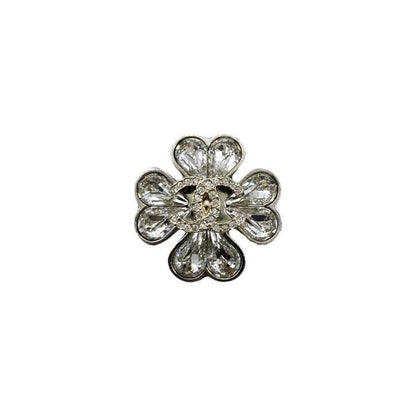 Chanel Aba913 No032 Metal & Strass Silver Gold Crystal Clover