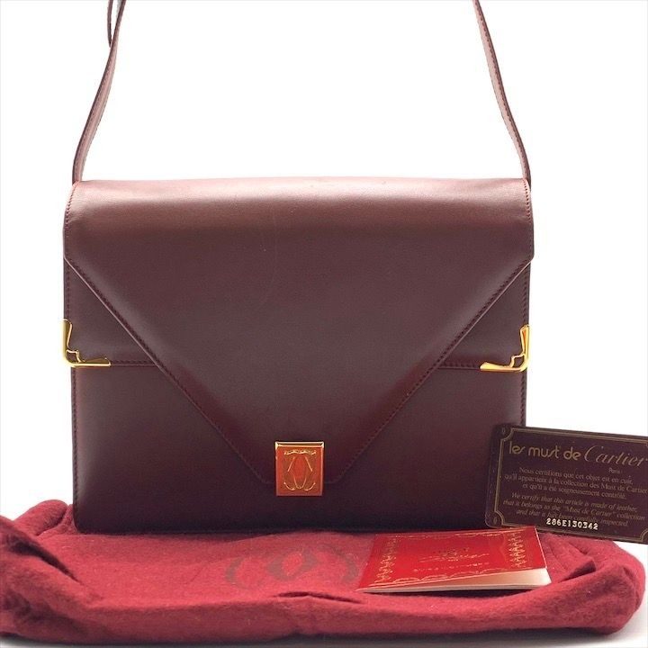 Cartier Must Line Vintage Leather Shoulder Bag Crossbody Gold