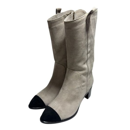 Chanel Suede Bicolor Short Boots Size 35 C Beige