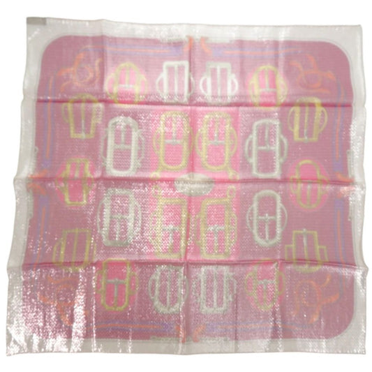 Hermes Carre 70 Bovclerie D'attelage Attrage Buckle Silk Polyester Pink Scarf Yellow X White