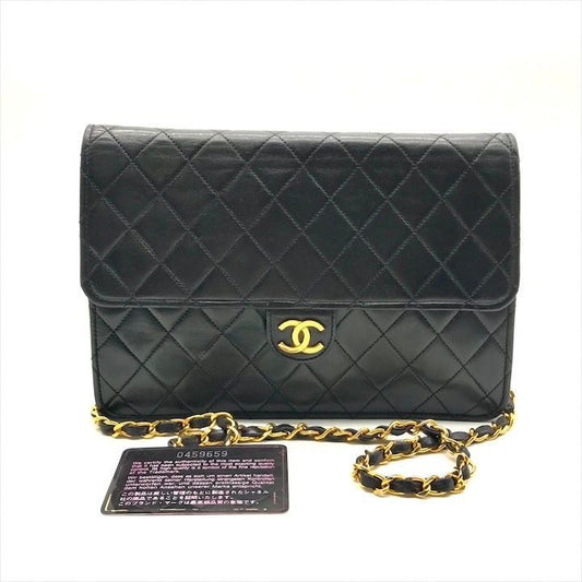 Chanel CC Logo Quilted Lambskin Push Lock Chain Shoulder Bag Black