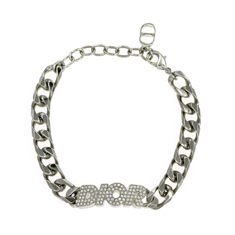 Dior Bracelet Silver Color Logo Rhinestone Accessory Man