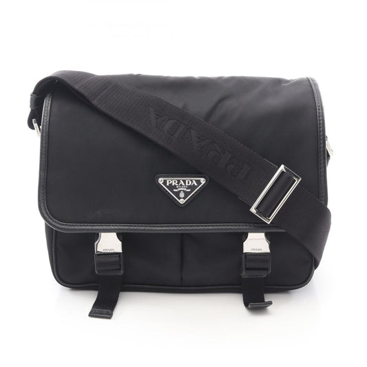 Prada Shoulder Bag Black Nylon Leather Triangle Logo