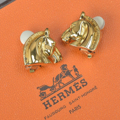 Hermes Cheval Horse Earrings Gold Back