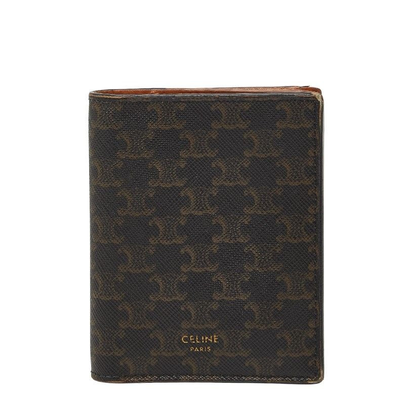 Celine Triomphe Compact Wallet Bifold Brown Black Leather