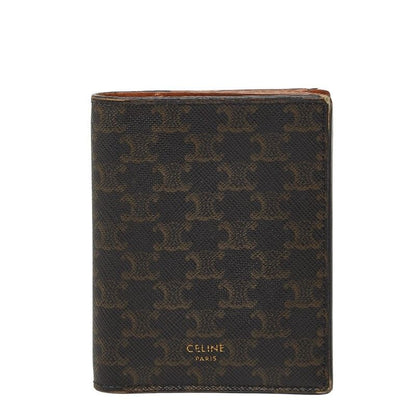 Celine Triomphe Compact Wallet Bifold Brown Black Leather