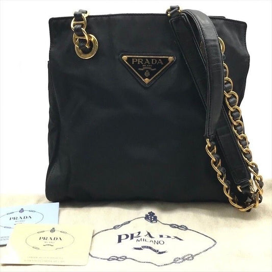 Prada Nylon Tessuto Chain Shoulder Bag Black