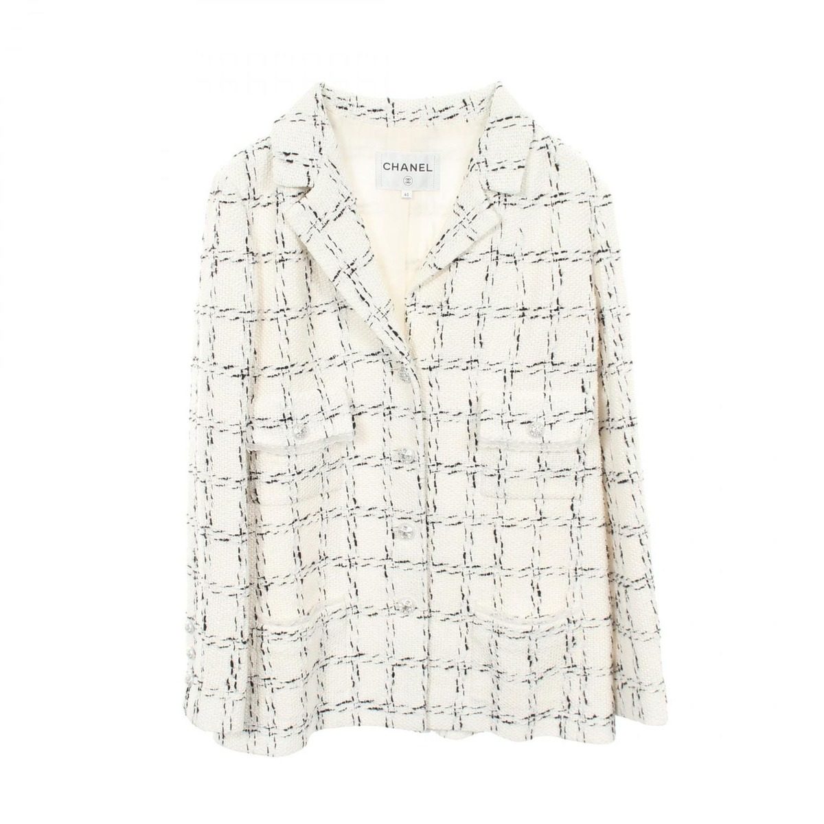 Chanel CC Logo Button Tweed Check Jacket