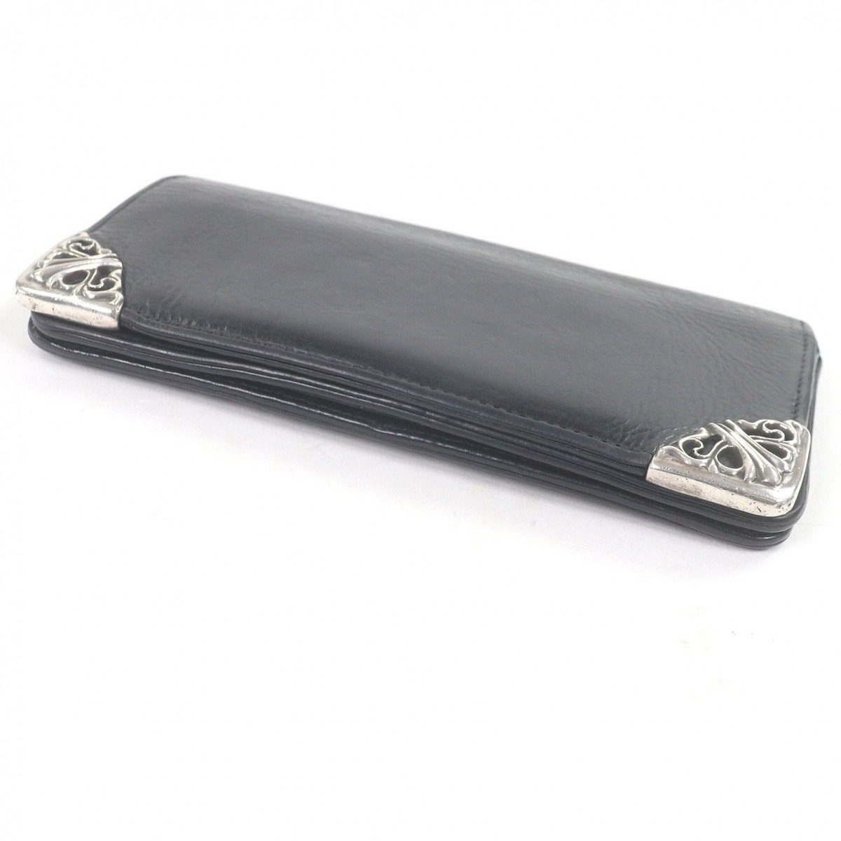 Chrome Hearts Scroll Label Leather Single Fold Wallet Bifold Billfold Black — view 3