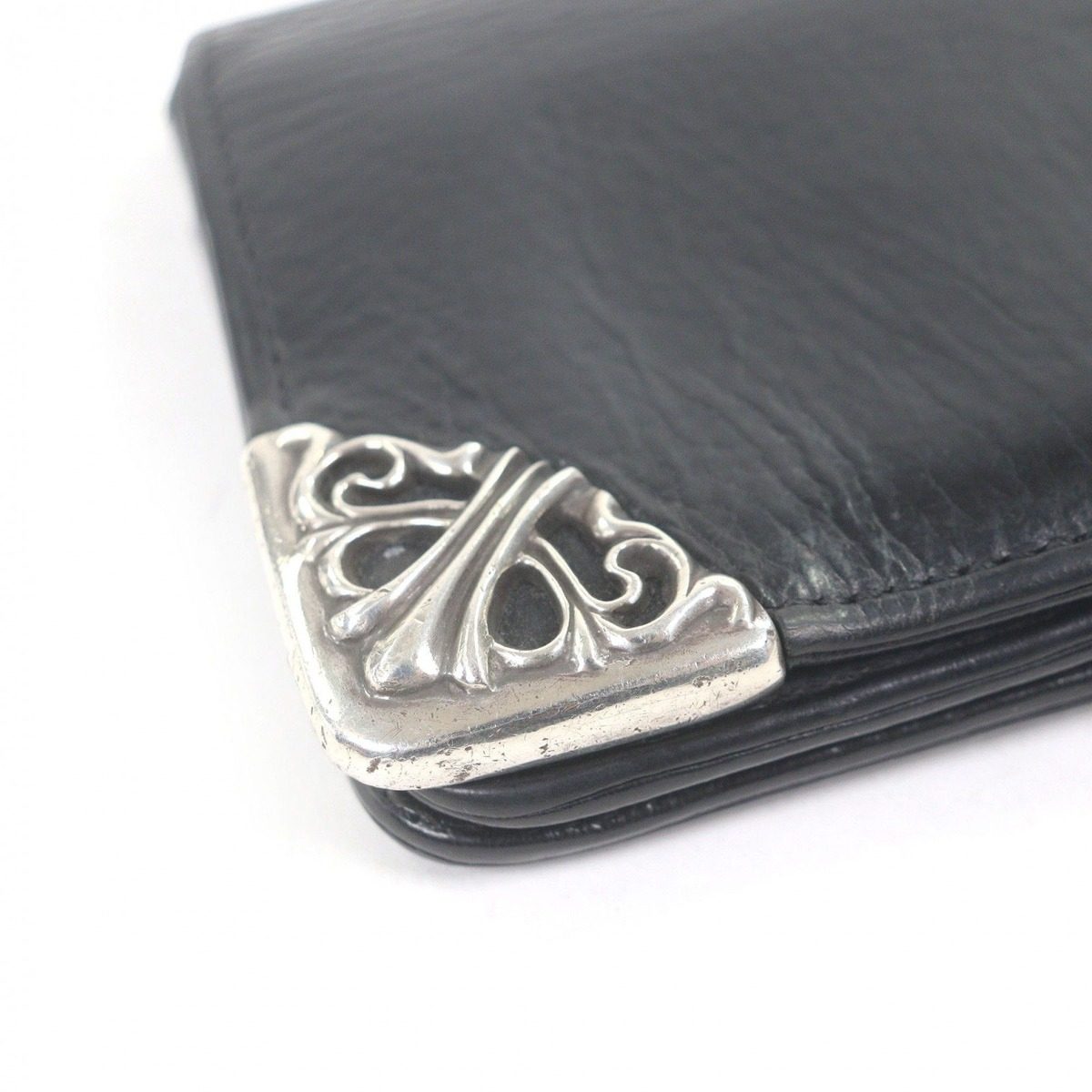 Chrome Hearts Scroll Label Leather Single Fold Wallet Bifold Billfold Black — view 4