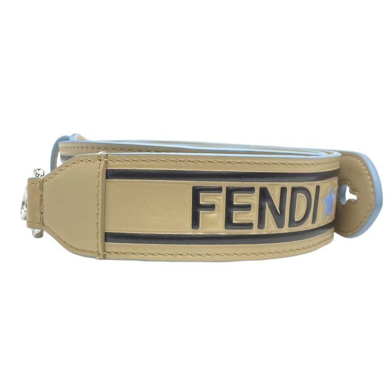 Fendi Long Strap You Shoulder Accessory ROMA Logo Leather Silver Beige
