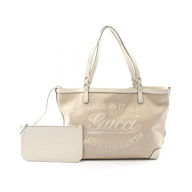 Gucci Tote Bag Craft Beige Ivory Canvas Leather