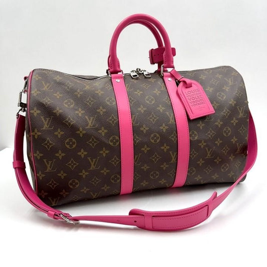 Louis Vuitton Keepall Bandouliere 45 Monogram Macassar Pondicherry Pink Handbag
