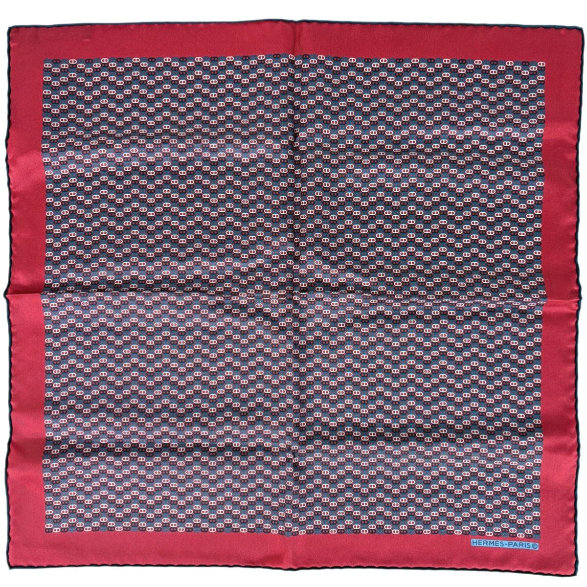 Hermes Chaine D'ancre Pattern Scarf Gavroche Silk Red Multicolor