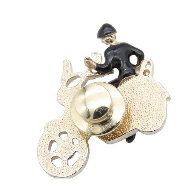 Chanel 10P Brooch Black White Gold Metal CC Logo Bike Motif — view 2