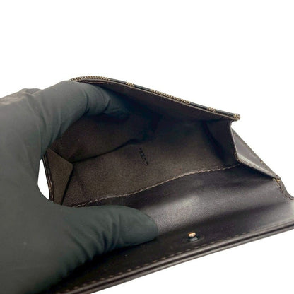 Fendi Zucca FF Pattern Canvas Leather Bifold Wallet Mini Card Case Brown Black — view 10