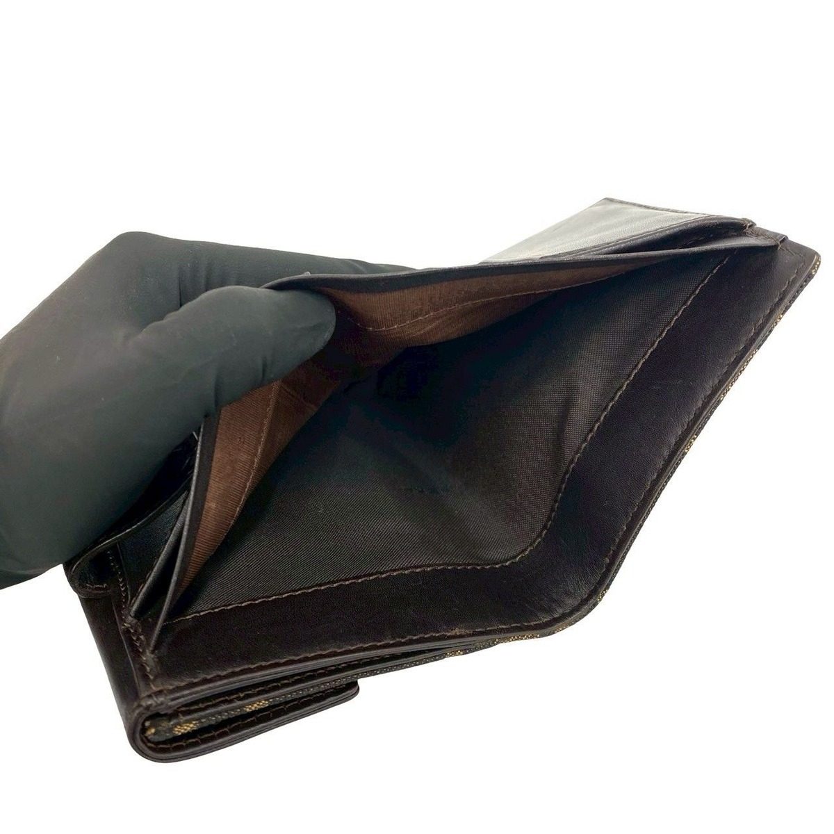 Fendi Zucca FF Pattern Canvas Leather Bifold Wallet Mini Card Case Brown Black — view 8