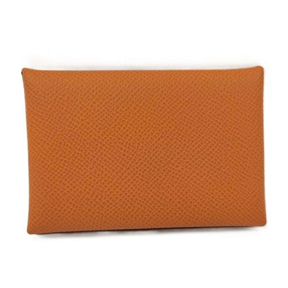 Hermes Calvi Verso Bifold Card Case Leather Orange