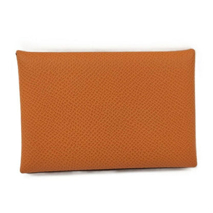 Hermes Calvi Verso Bifold Card Case Leather Orange
