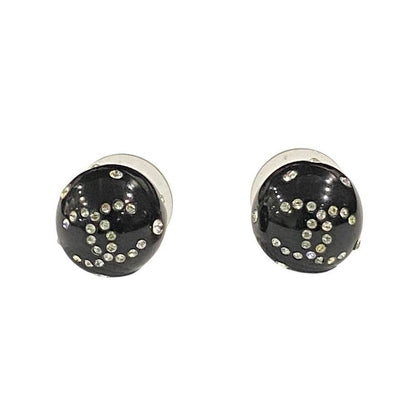 Chanel Coco Mark Rhinestone Ball Stud Earrings Black 08A
