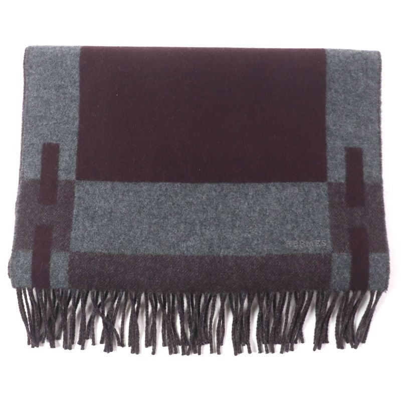 Hermes H Passant 100% Cashmere Current Model Logo Embroidery Fringed Scarf