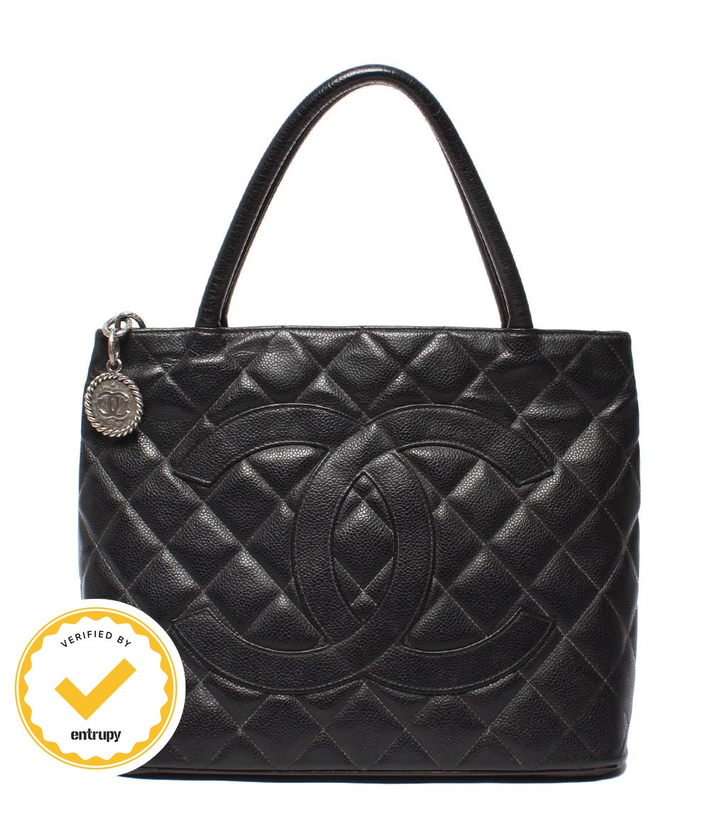 Chanel Tote Silver Quilted Caviar Leather Reprint