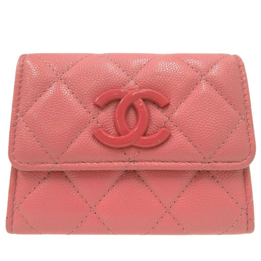 Chanel Quilted Flap Coin Case Leather Pink