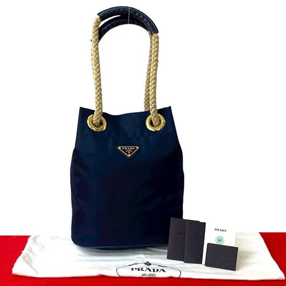 Prada Triangle Logo Plate Hardware Nylon Leather Shoulder Bag Handbag Tote Bag