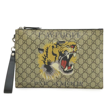 Gucci GG Supreme Clutch Bag Second Taiga Tiger Print Leather Khaki