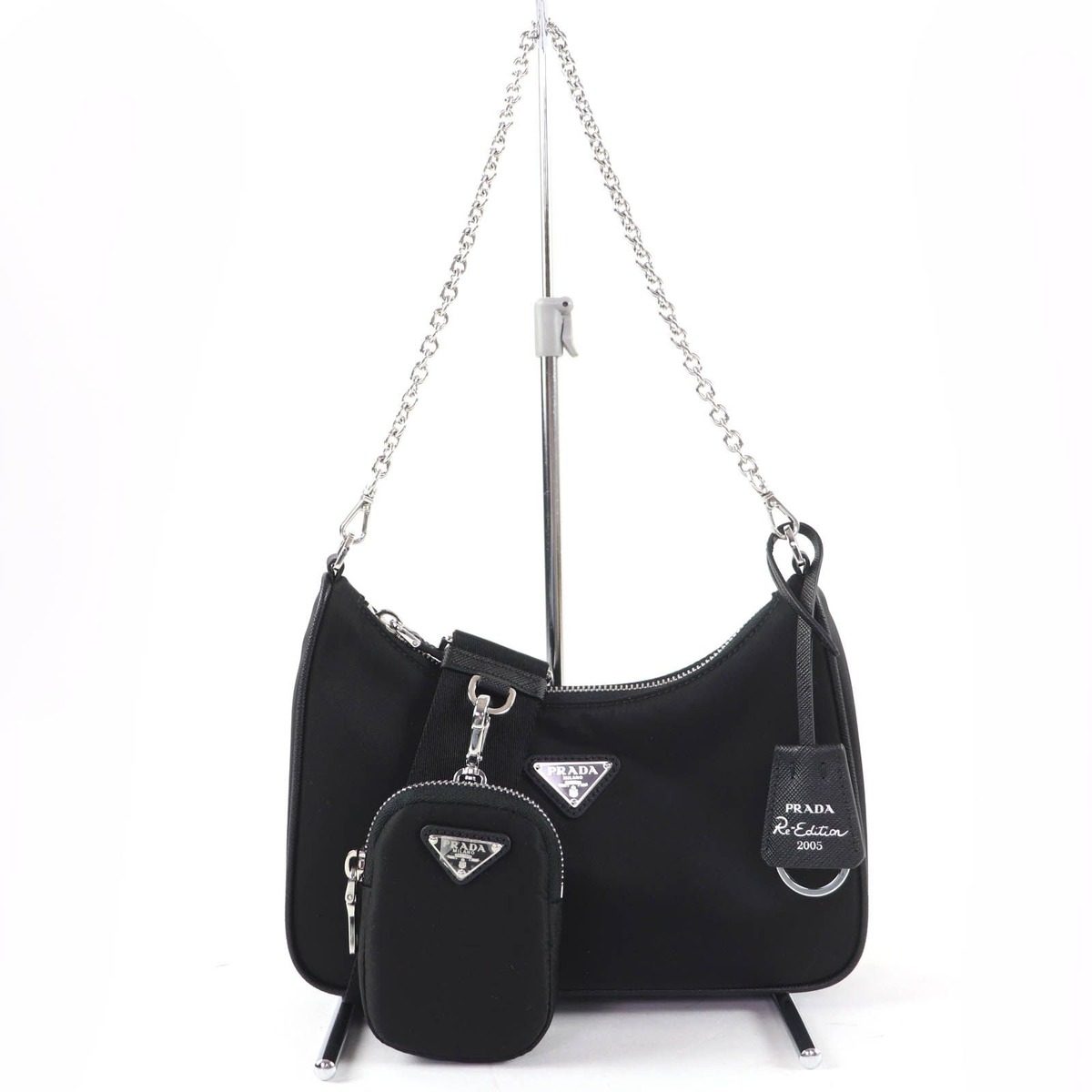 Prada Re Edition 2-Way Shoulder Bag Black with Triangle Logo Pouch
