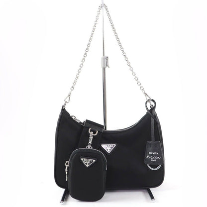 Prada Re Edition 2-Way Shoulder Bag Black with Triangle Logo Pouch