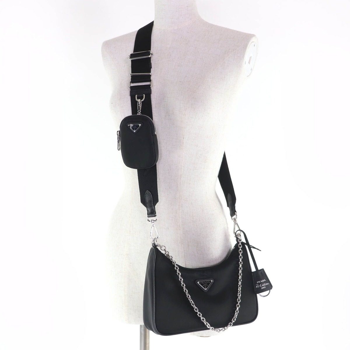 Prada Re Edition 2-Way Shoulder Bag Black with Triangle Logo Pouch — view 6