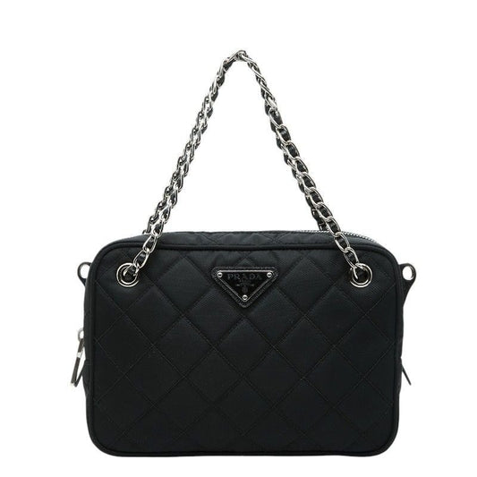 Prada Chain Quilted Handbag Black Nylon