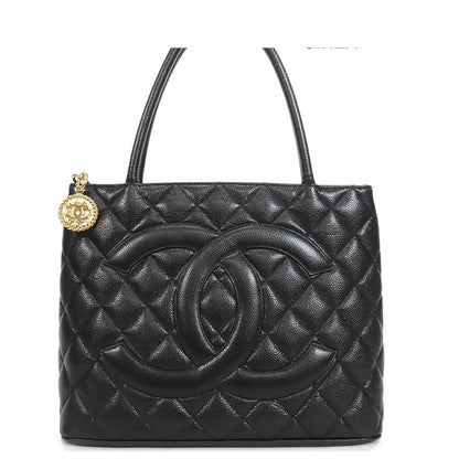 Chanel Reissue Tote Bag Black Gold Caviar Leather Quilted CC Logo