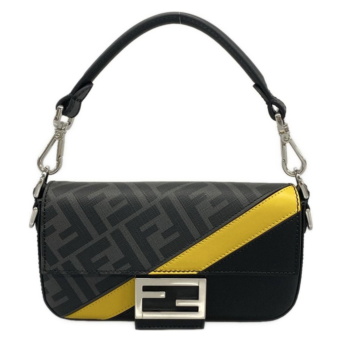 Fendi Handbag Baguette Mini Black Gray Yellow Phone Case Leather