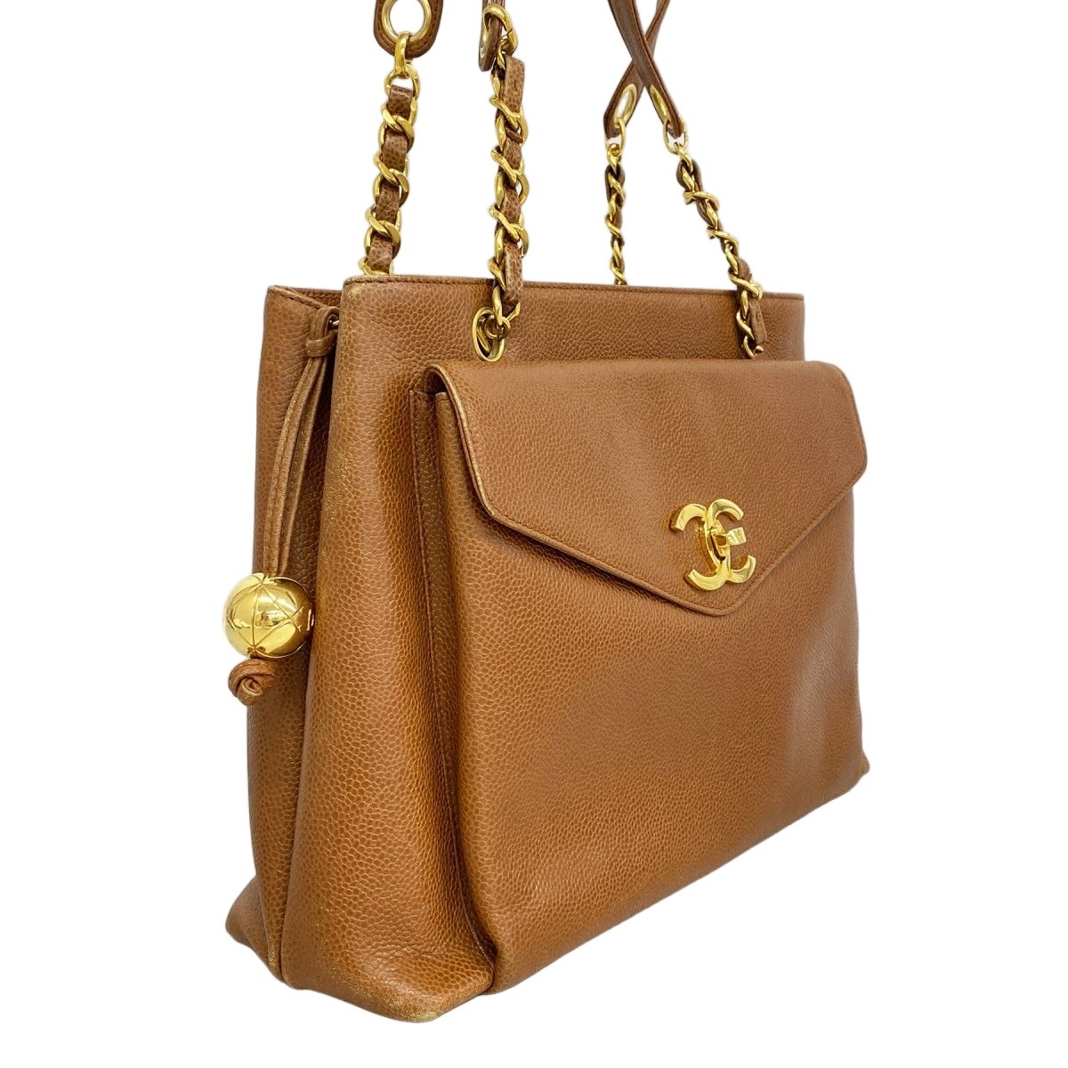 Chanel Chain Tote Caviar Leather Brown Gold — view 2