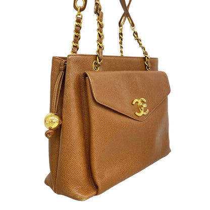 Chanel Chain Tote Caviar Leather Brown Gold — view 2