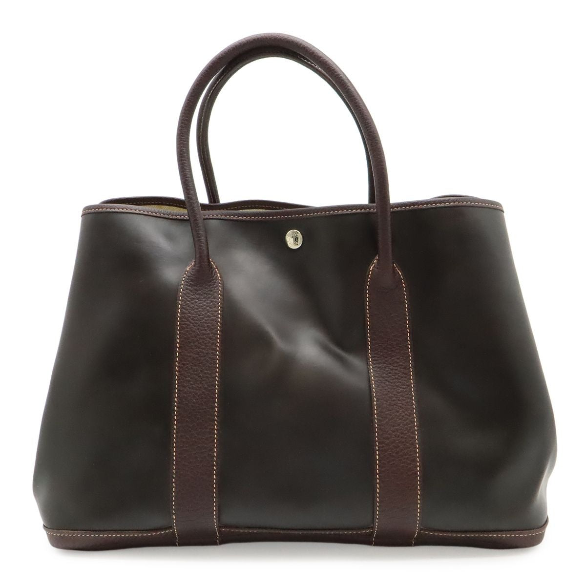 Hermes Garden Party PM Tote Bag Amazonia Leather Dark Khaki Brown