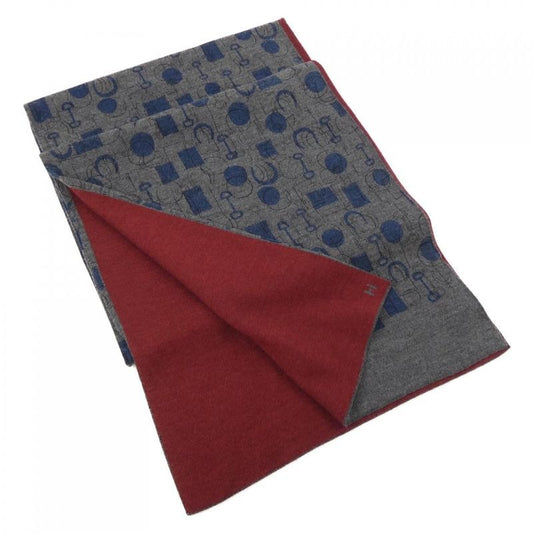 Hermes Silk Geometric Print Red and Grey Muffler Scarf