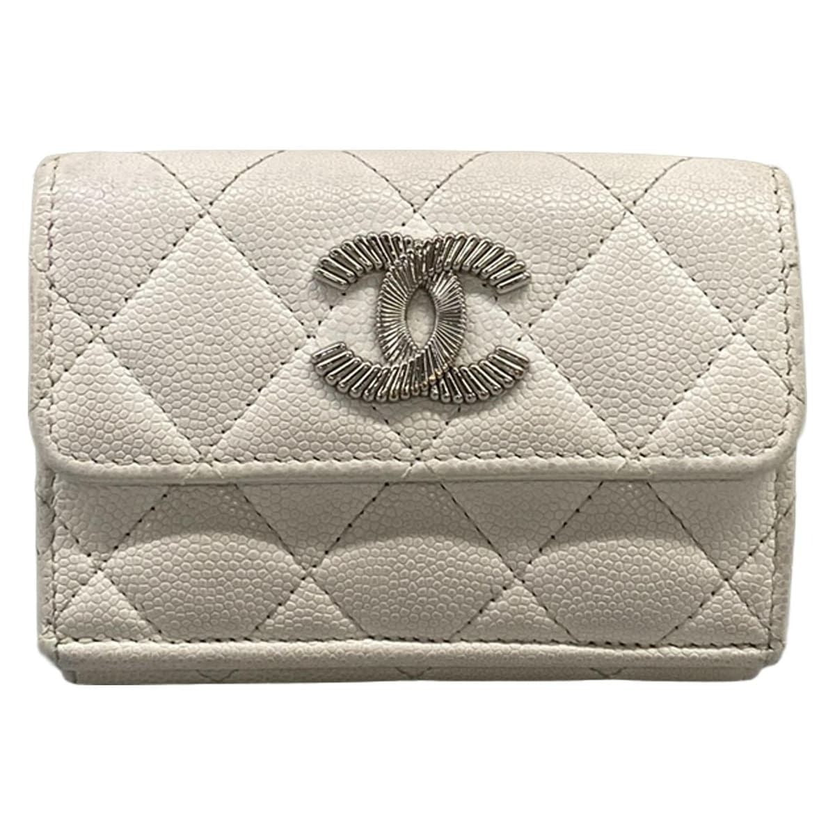 Chanel Trifold Wallet Quilted White Silver