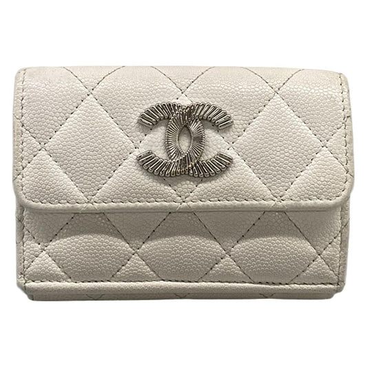 Chanel Trifold Wallet Quilted White Silver