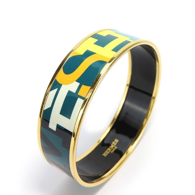 Hermes Bracelet Emile Enamel Metal Greenish Multicolor Gold Hardware