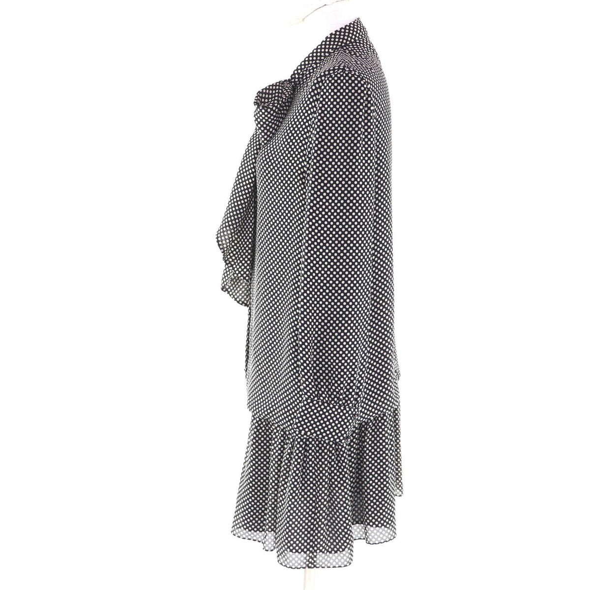 Celine Silk with Ribbon Tie Dot Pattern Dress Black 38 — view 2