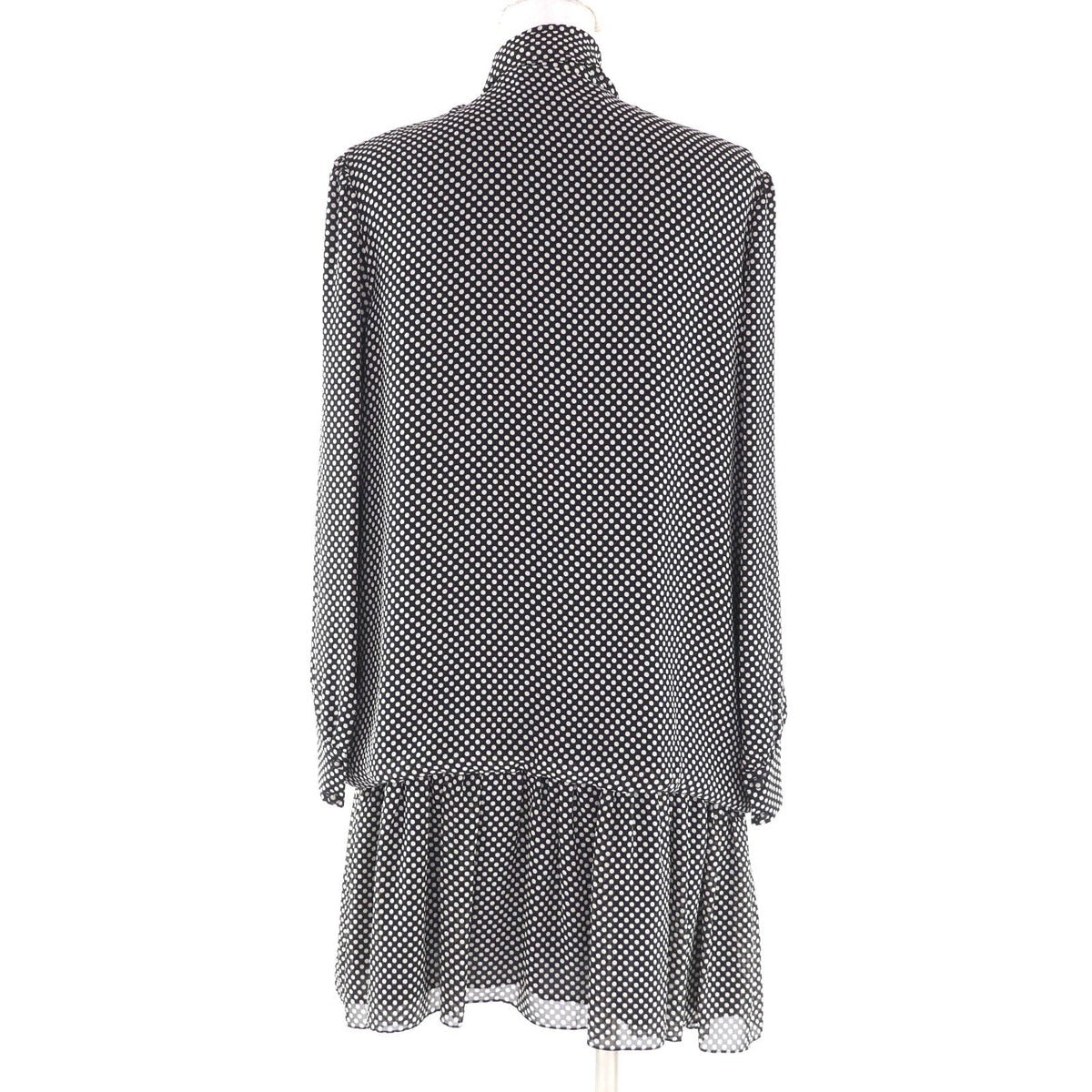 Celine Silk with Ribbon Tie Dot Pattern Dress Black 38 — view 3