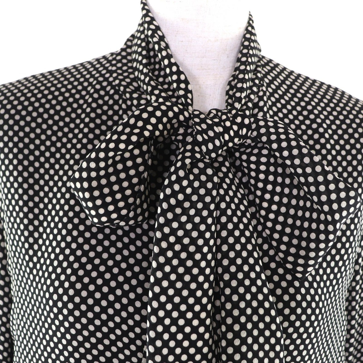 Celine Silk with Ribbon Tie Dot Pattern Dress Black 38 — view 4