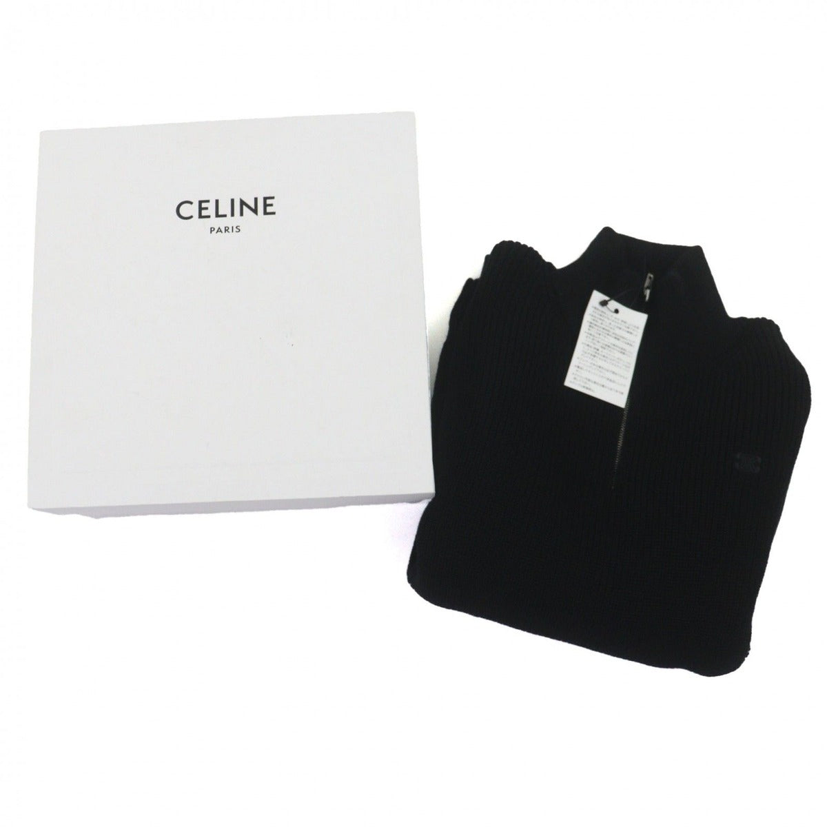 Celine 100% Wool Triomphe Embroidery Half Zip Trucker Knit — view 2