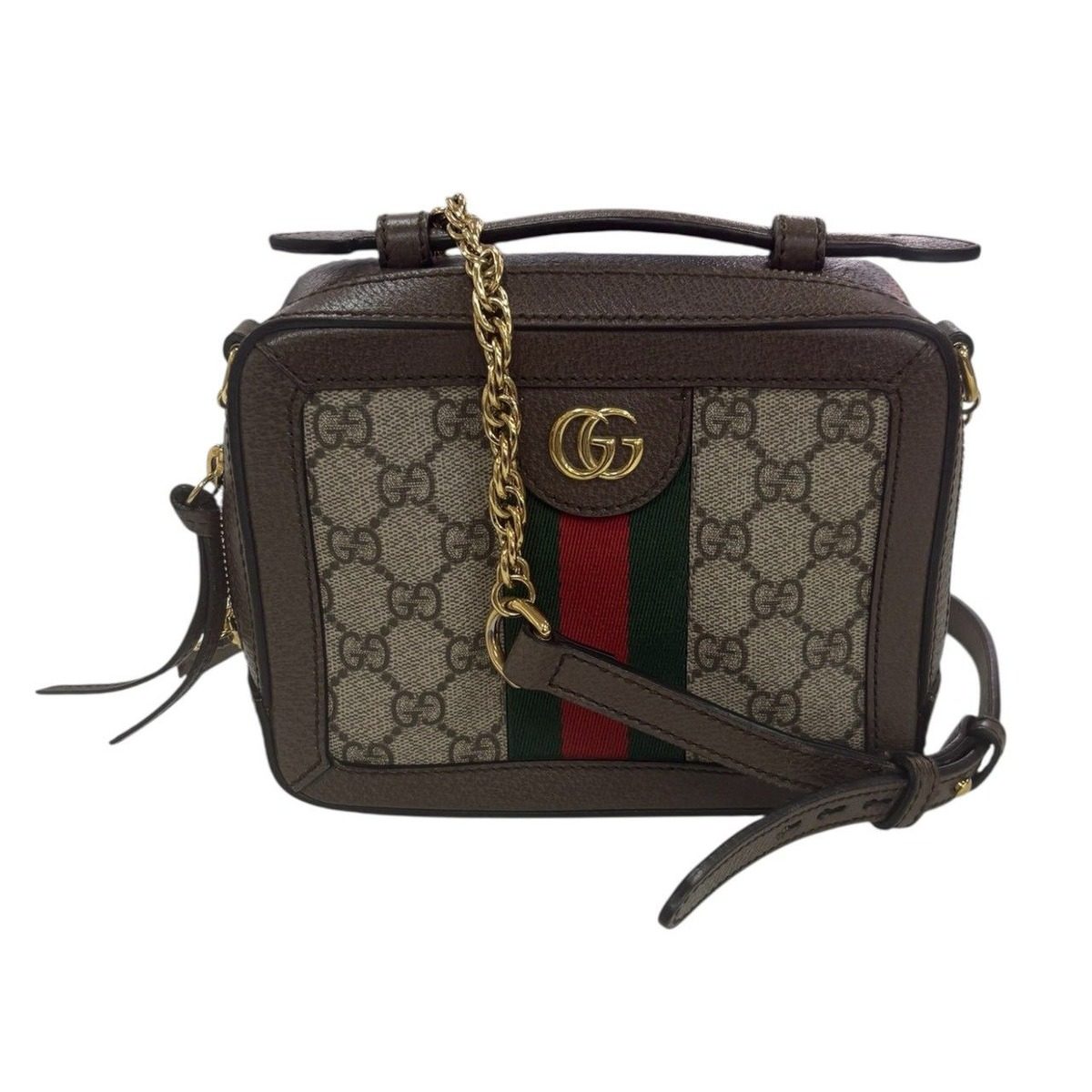 Gucci Ophidia Brown Gold GG Supreme Canvas Leather Shoulder Bag