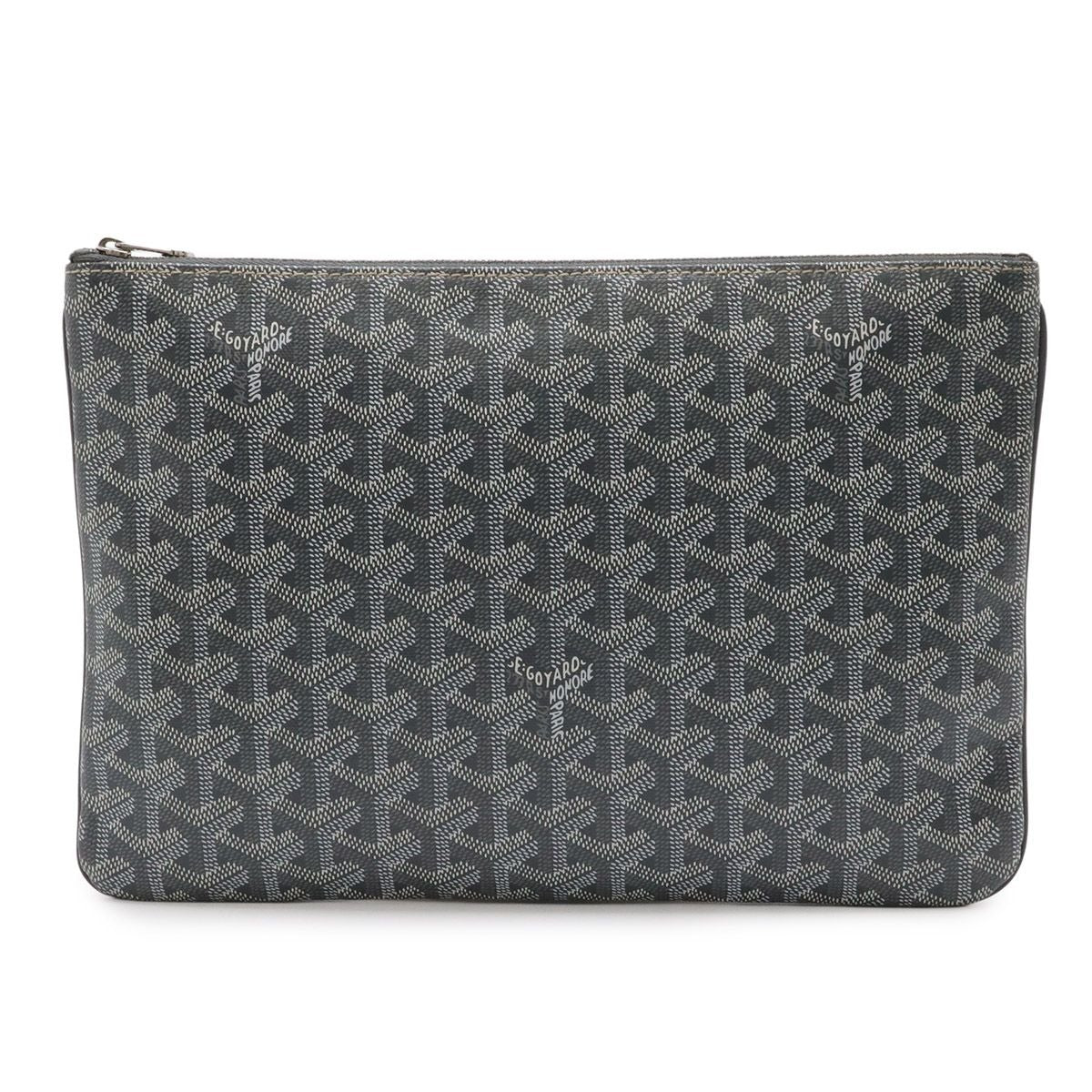 Goyard Sena MM Clutch Leather Gray White Silver Graywhite