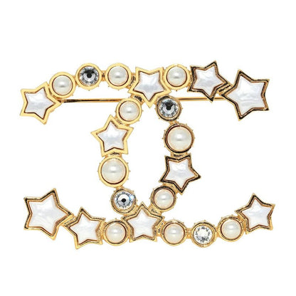 Chanel Brooch Rhinestone and Costume Pearl White